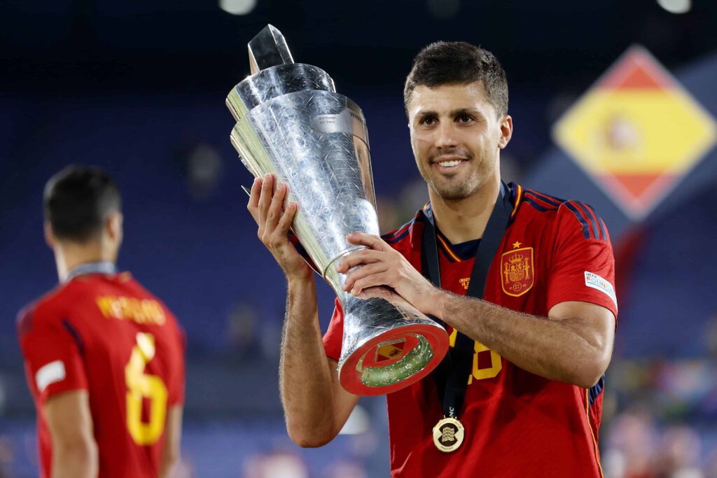 Rodri with UEFA Nations League Trophy