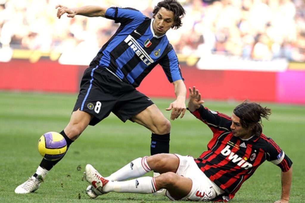 Maldini Defending Against Zlatan Ibrahimovic