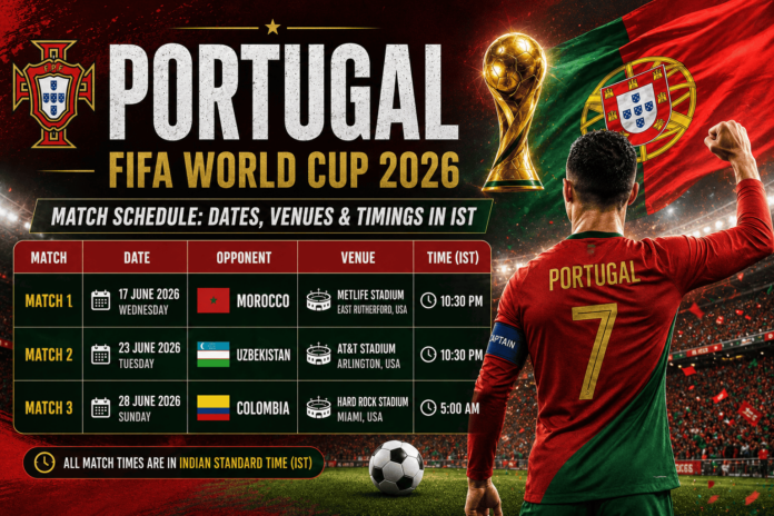 Portugal FIFA World Cup 2026 Match Schedule Dates, Venues & Timings in IST