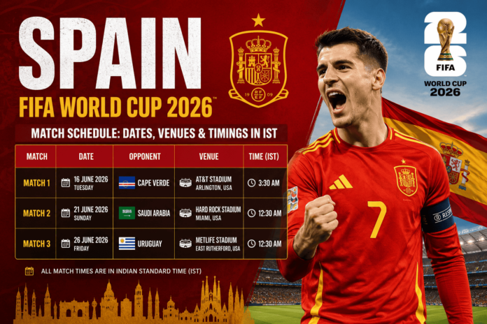 Spain FIFA World Cup 2026 Match Schedule Dates, Venues & Timings in IST